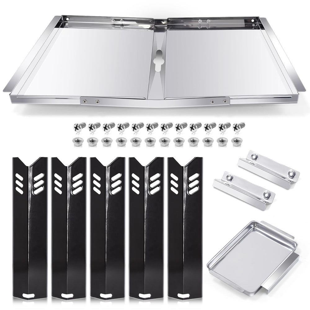 Hiorucet front view of replacement drip tray and five heat plates showing complete kit benefits