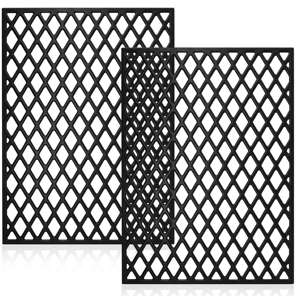 Hiorucet front view of cast iron grates showing fit and durable finish