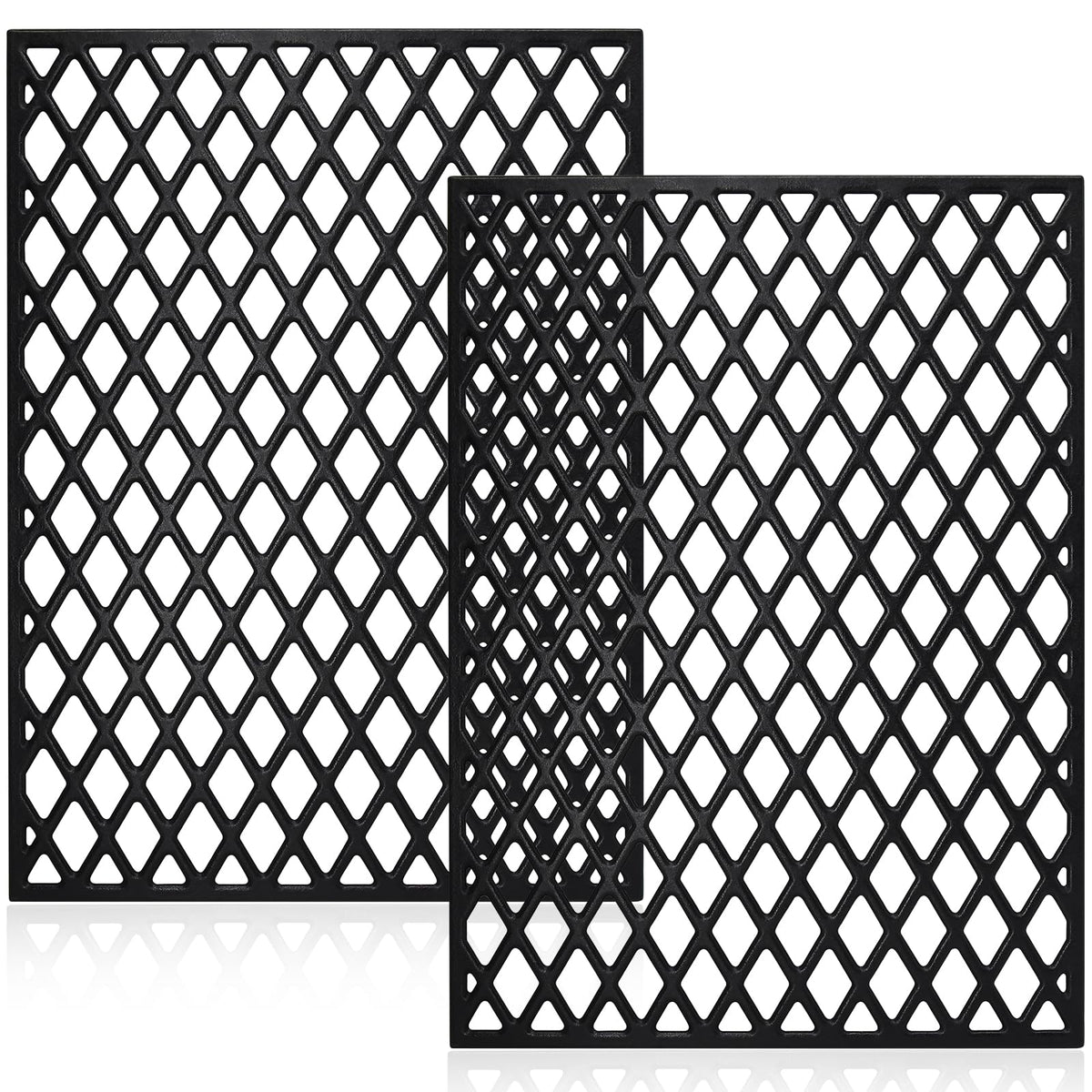 Hiorucet front view of cast iron grates showing fit and durable finish