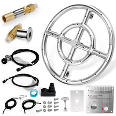 Hiorucet 12-inch burner ring front view showing durable stainless finish and even flame benefit
