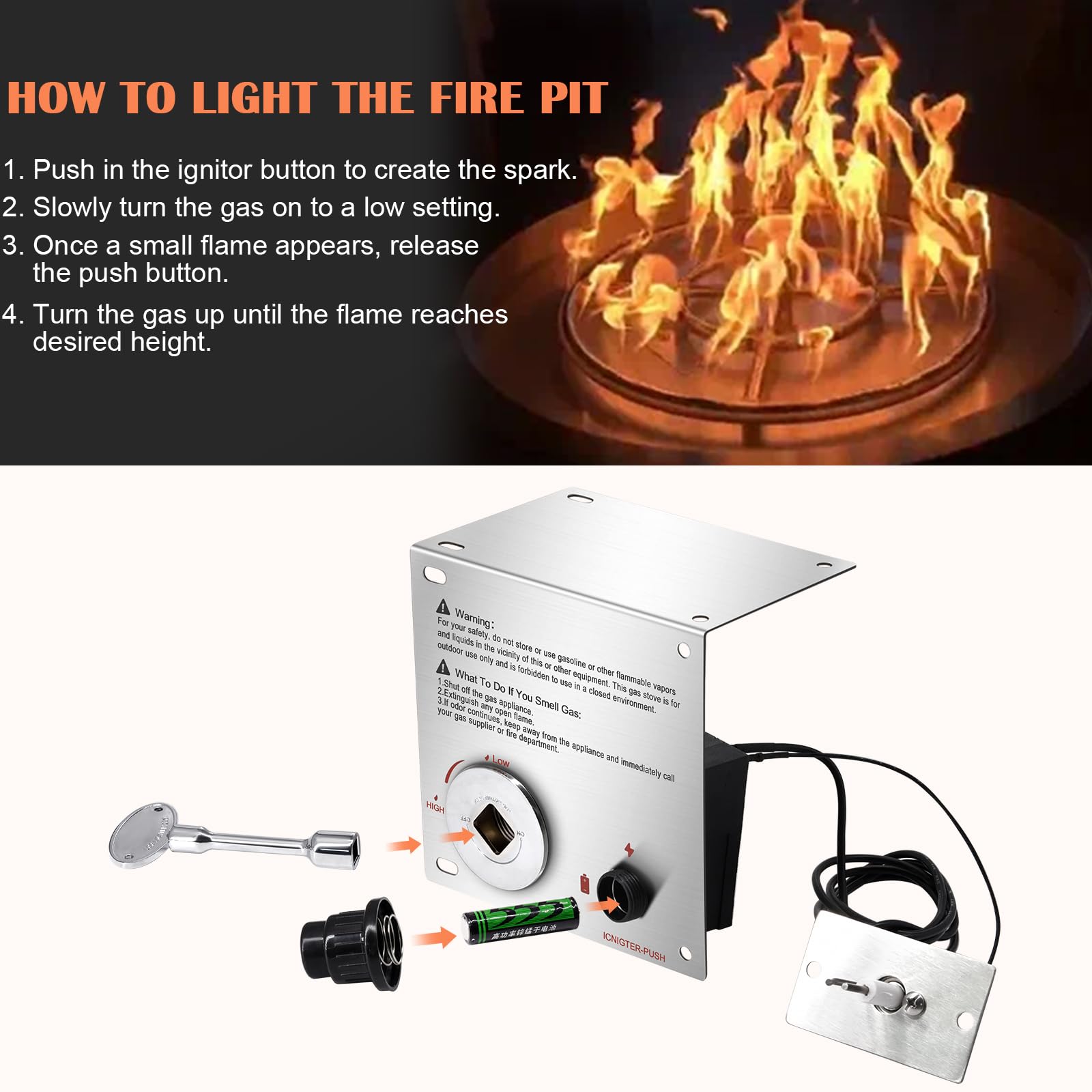 Hiorucet spark ignitor and wiring detail highlighting easy ignition and reliable starts benefit