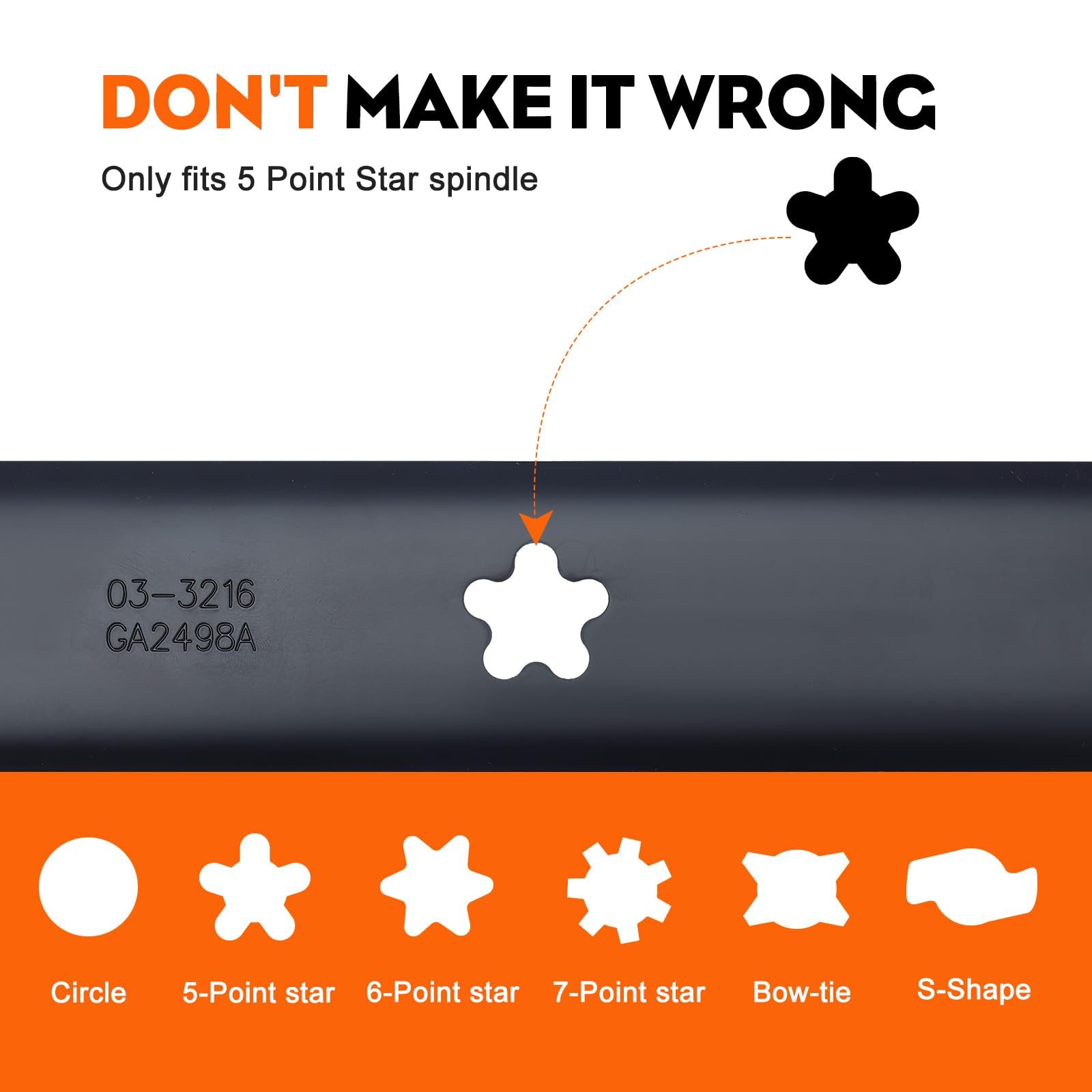 Hipa blade center hole close-up showing 5-point star mount for direct OEM fit