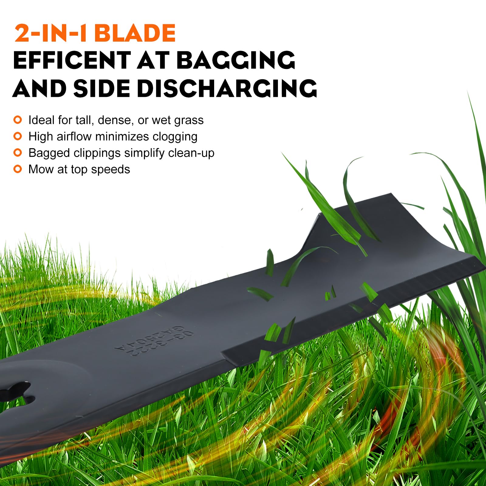 Three Hipa blades arranged together for full 48-inch deck replacement convenience