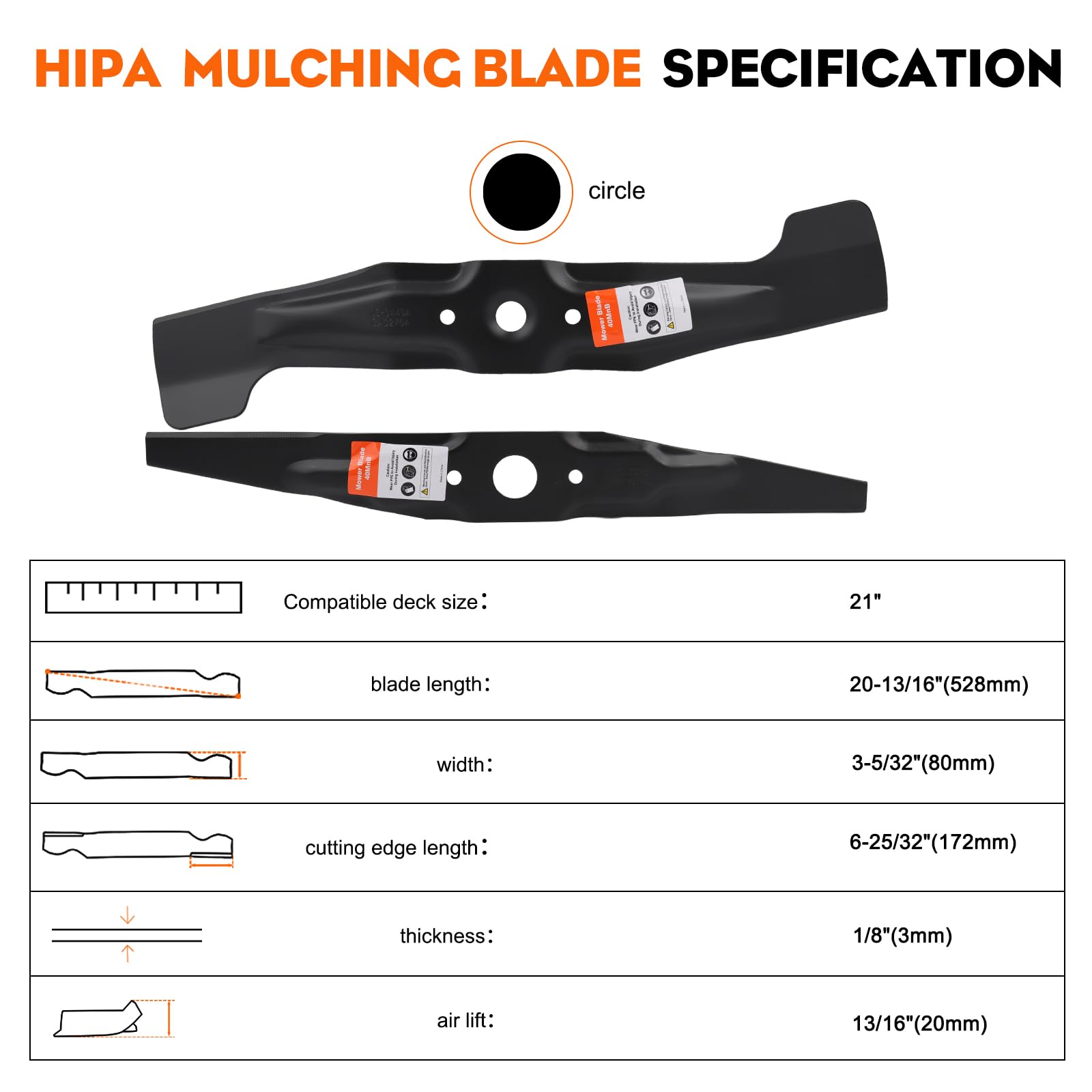 Hipa blade mounting hole detail showing circle pattern for correct fitment