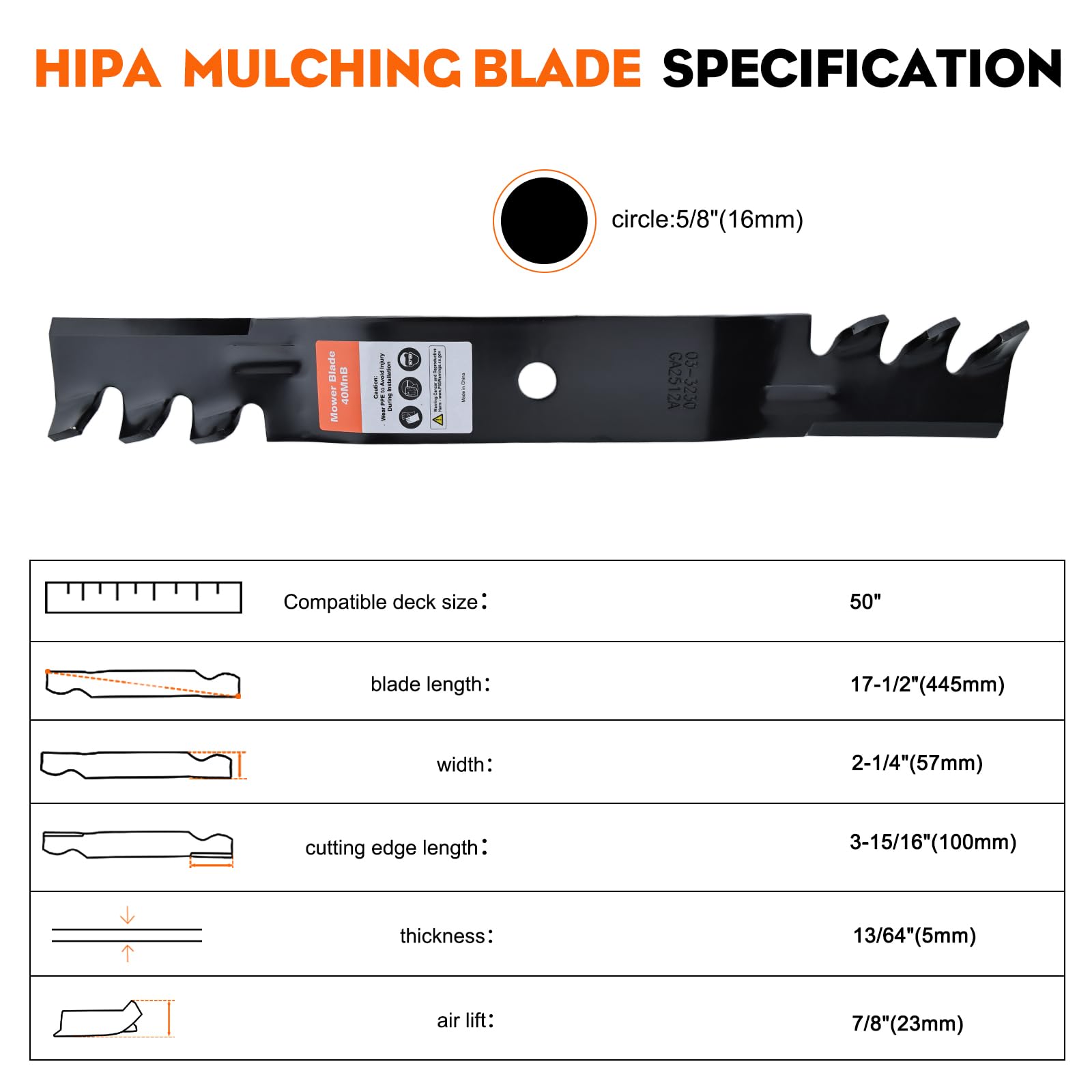 Hipa blade side profile showing medium-lift shape for improved mulching