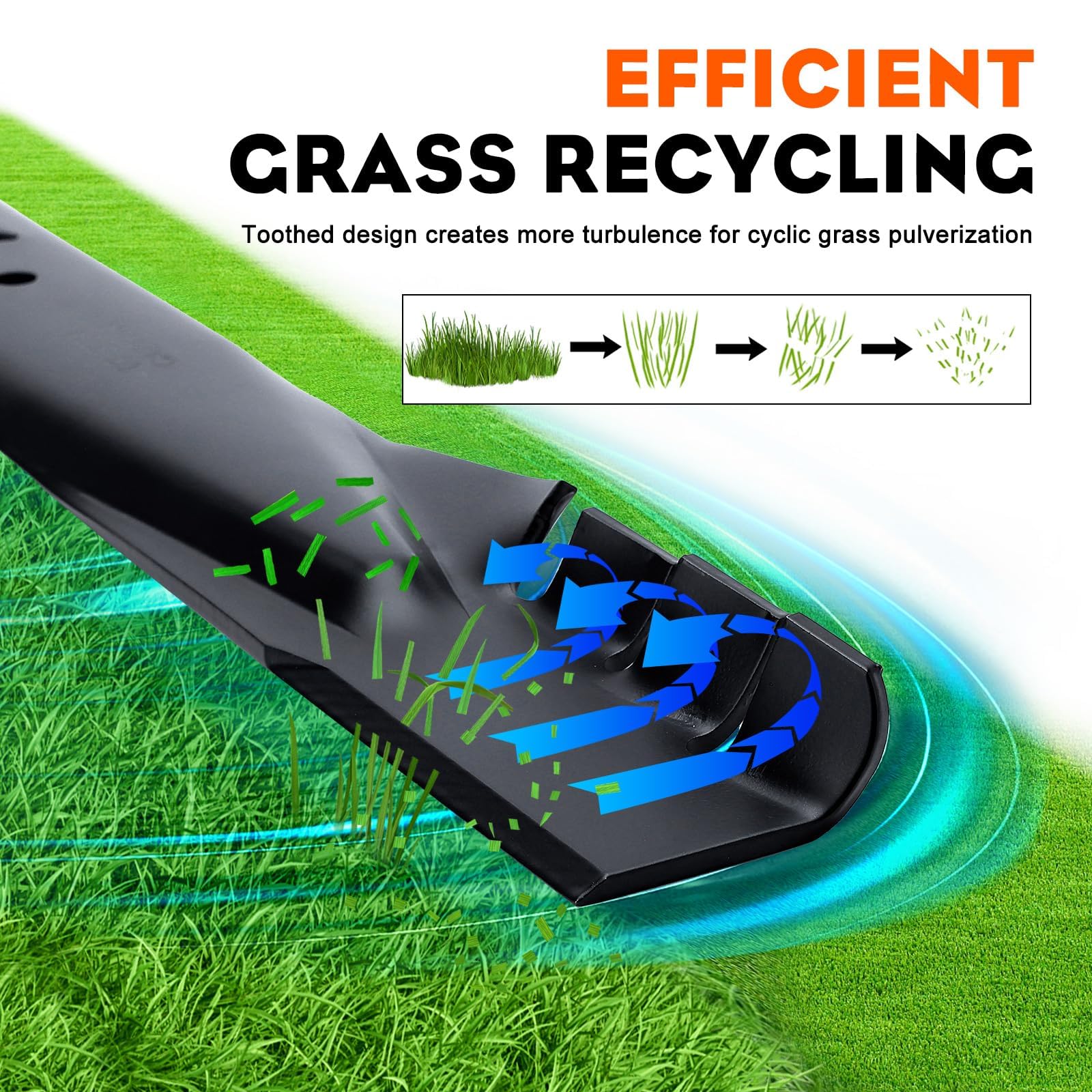 Hipa blades installed on mower deck showing improved lift and discharge efficiency