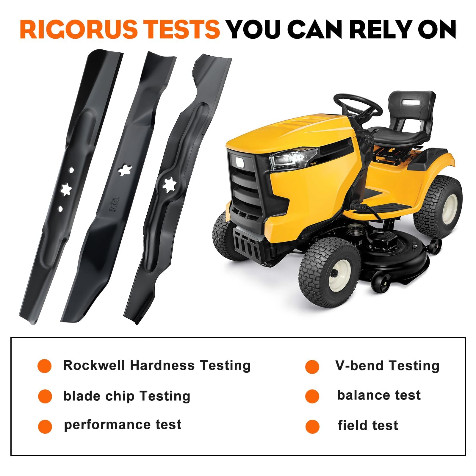 Hipa blades on rider mower in yard for reliable lawn finish