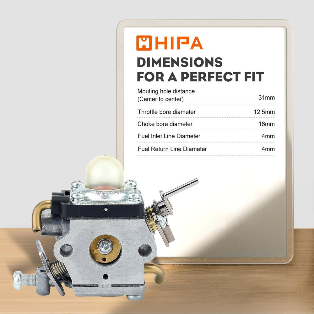 Hipa carburetor mounted on Husqvarna trimmer demonstrating correct fit