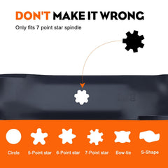 Hipa detailed 7-point star center hole for exact John Deere deck fitment benefit