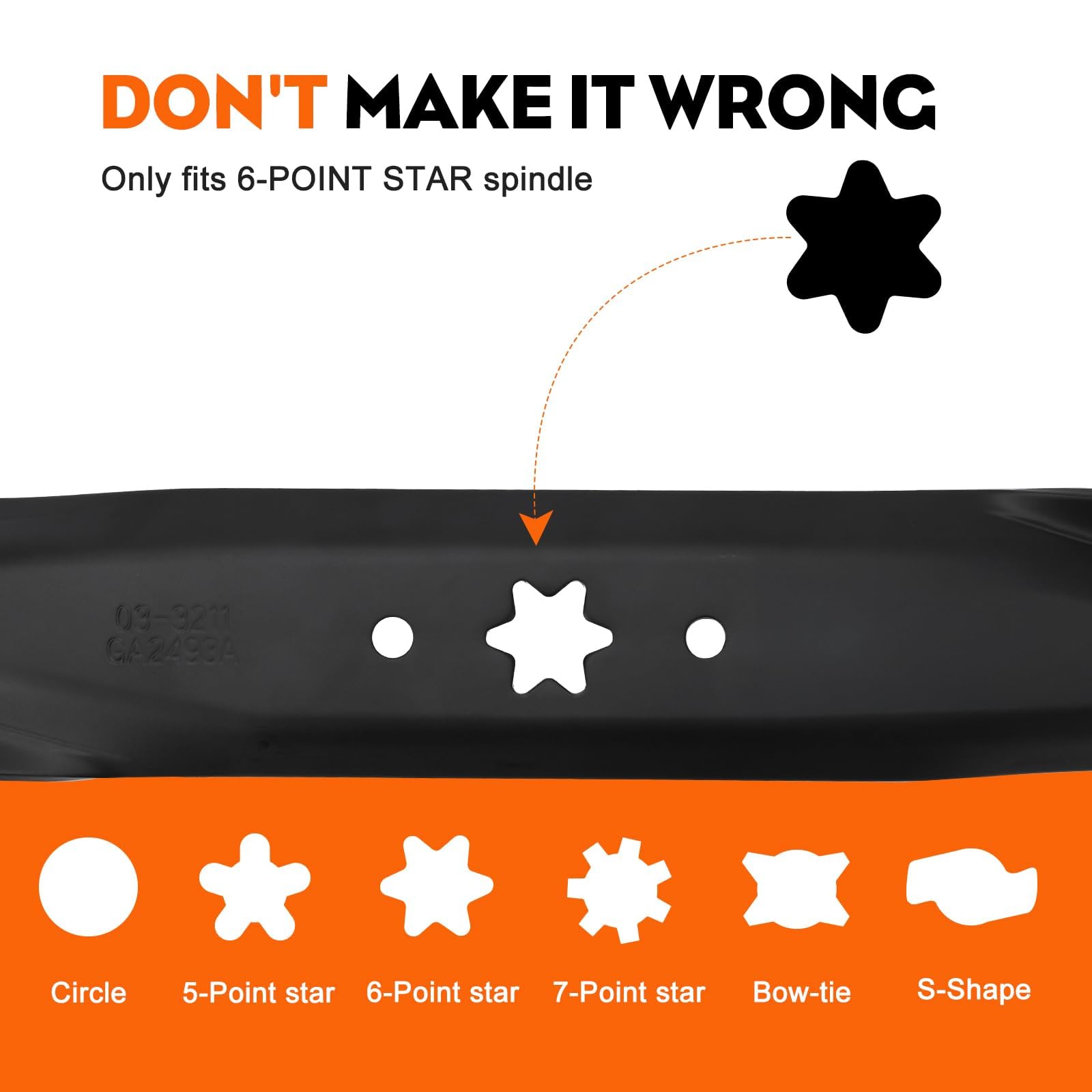 Hipa 6-point star center hole detail showing exact fit for Cub Cadet decks