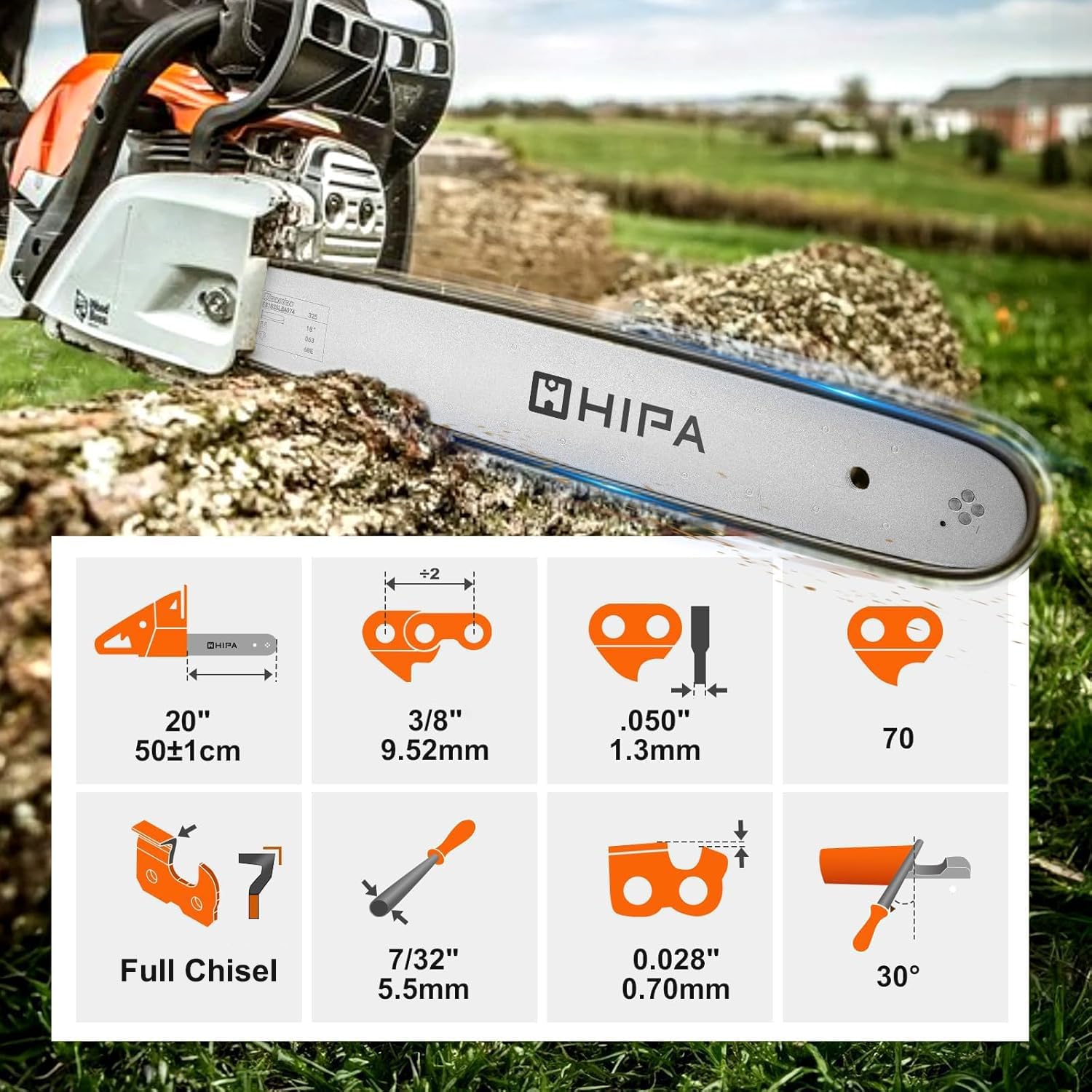 Hipa CS-590 close-up of blued full-chisel cutters showing sharp edges and corrosion resistance