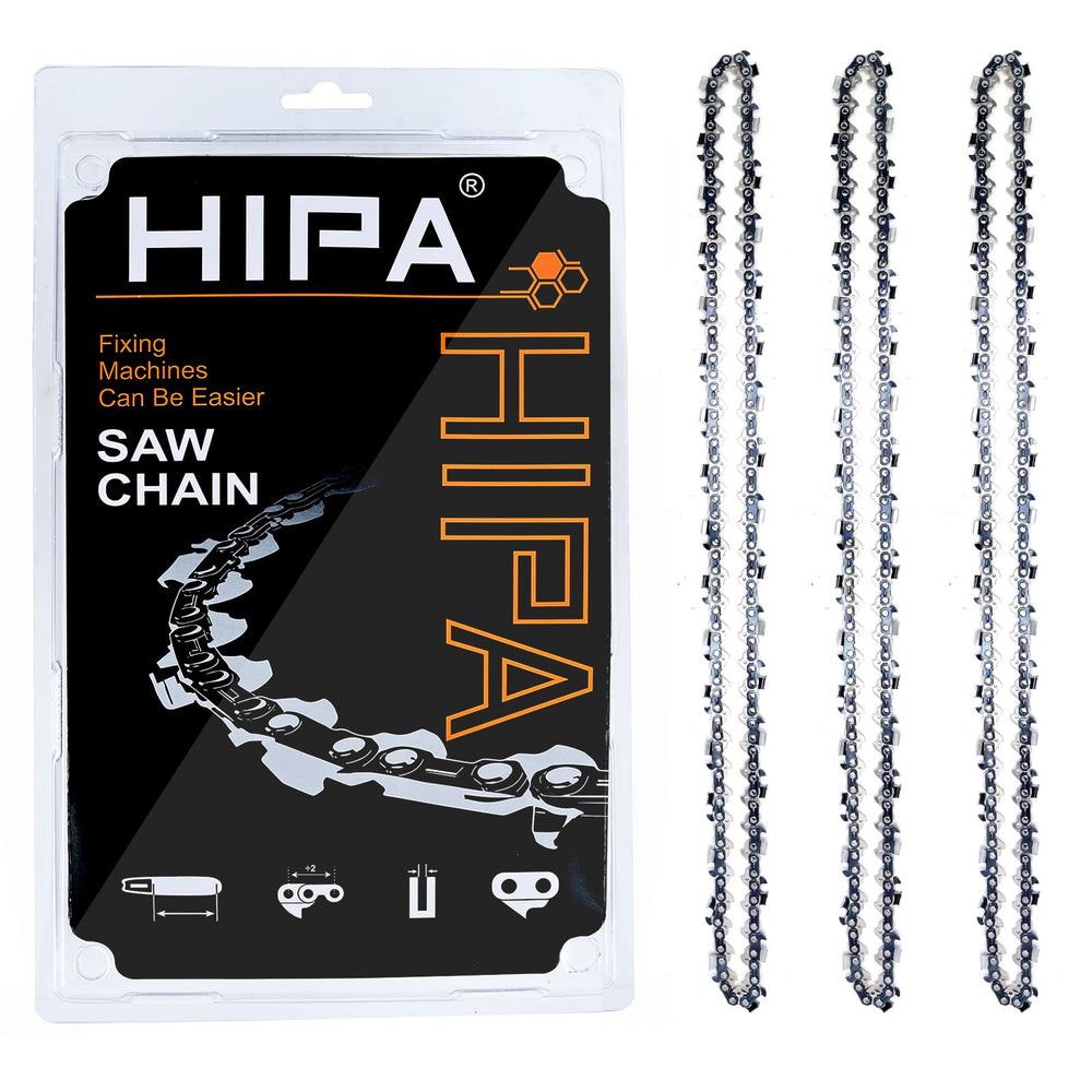 Hipa front packaging showing three 20-inch chains and included specs for quick replacement