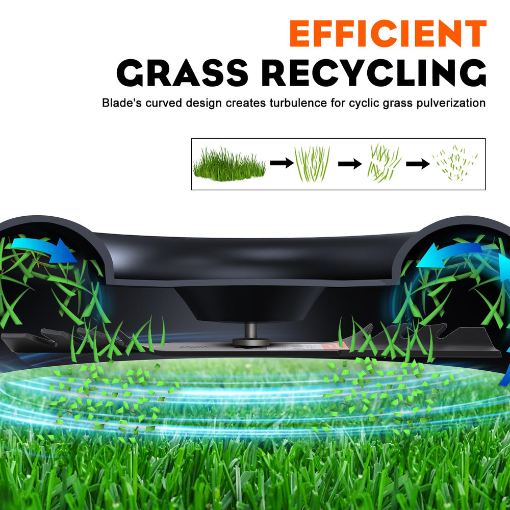 Hipa blades on a zero-turn mower in a yard offering tidy, even lawn