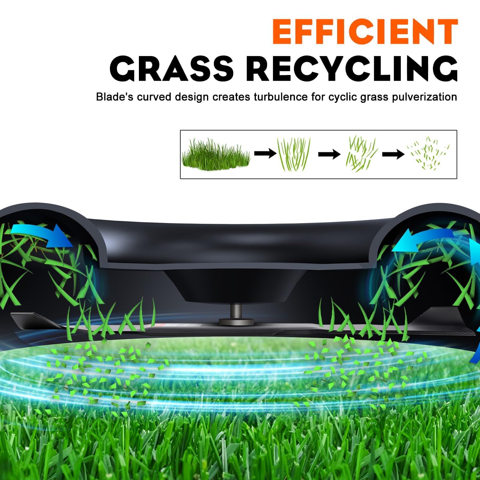 Hipa blades on a riding mower cutting grass showing efficient collection benefit
