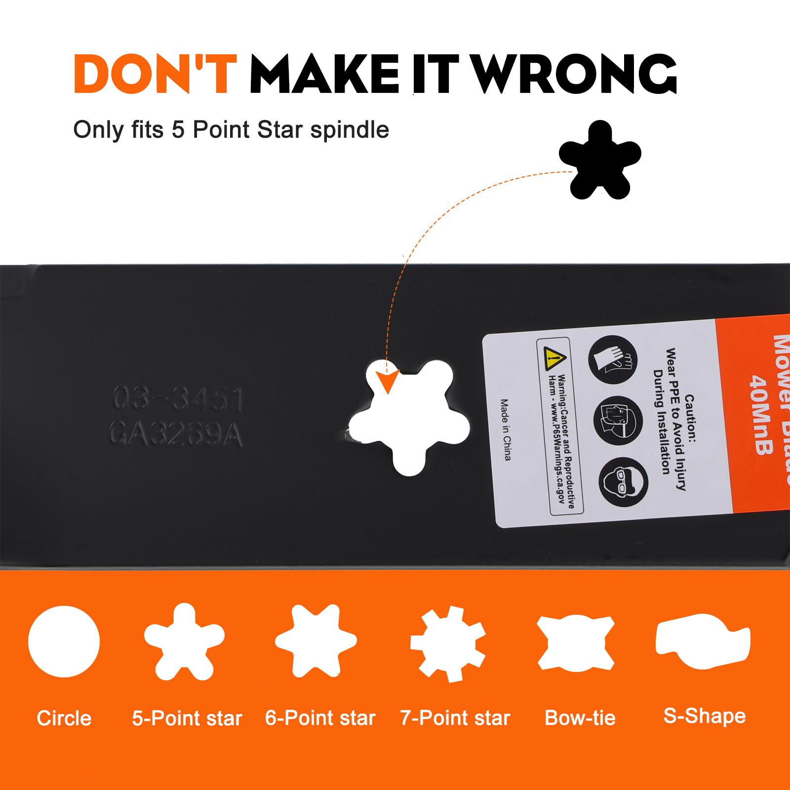 Hipa five-point star mounting hole view for correct mower fitment