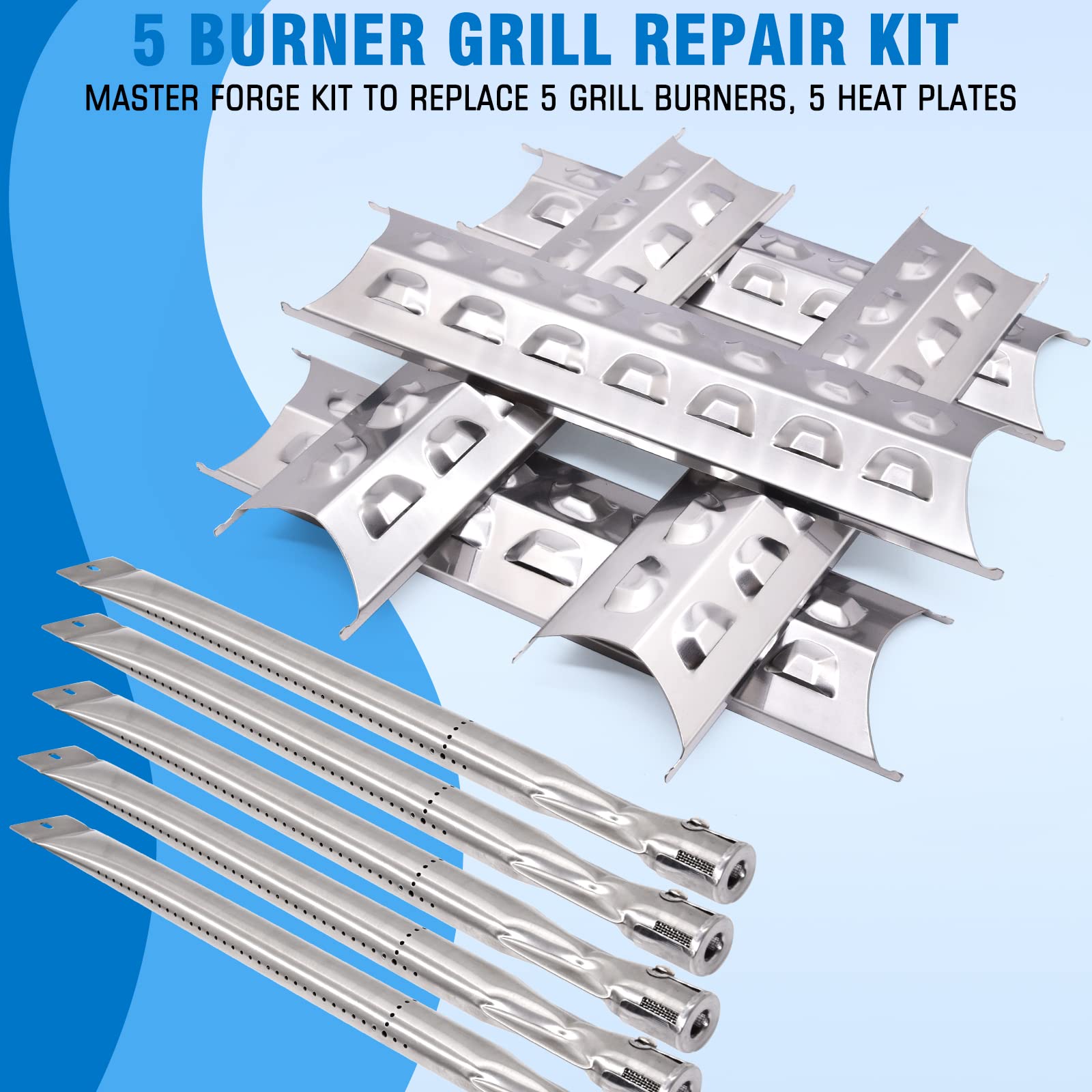 Hipoilk kit installed on a 5-burner grill demonstrating improved burner coverage