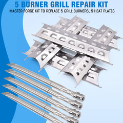 Hipoilk kit installed on a 5-burner grill demonstrating improved burner coverage