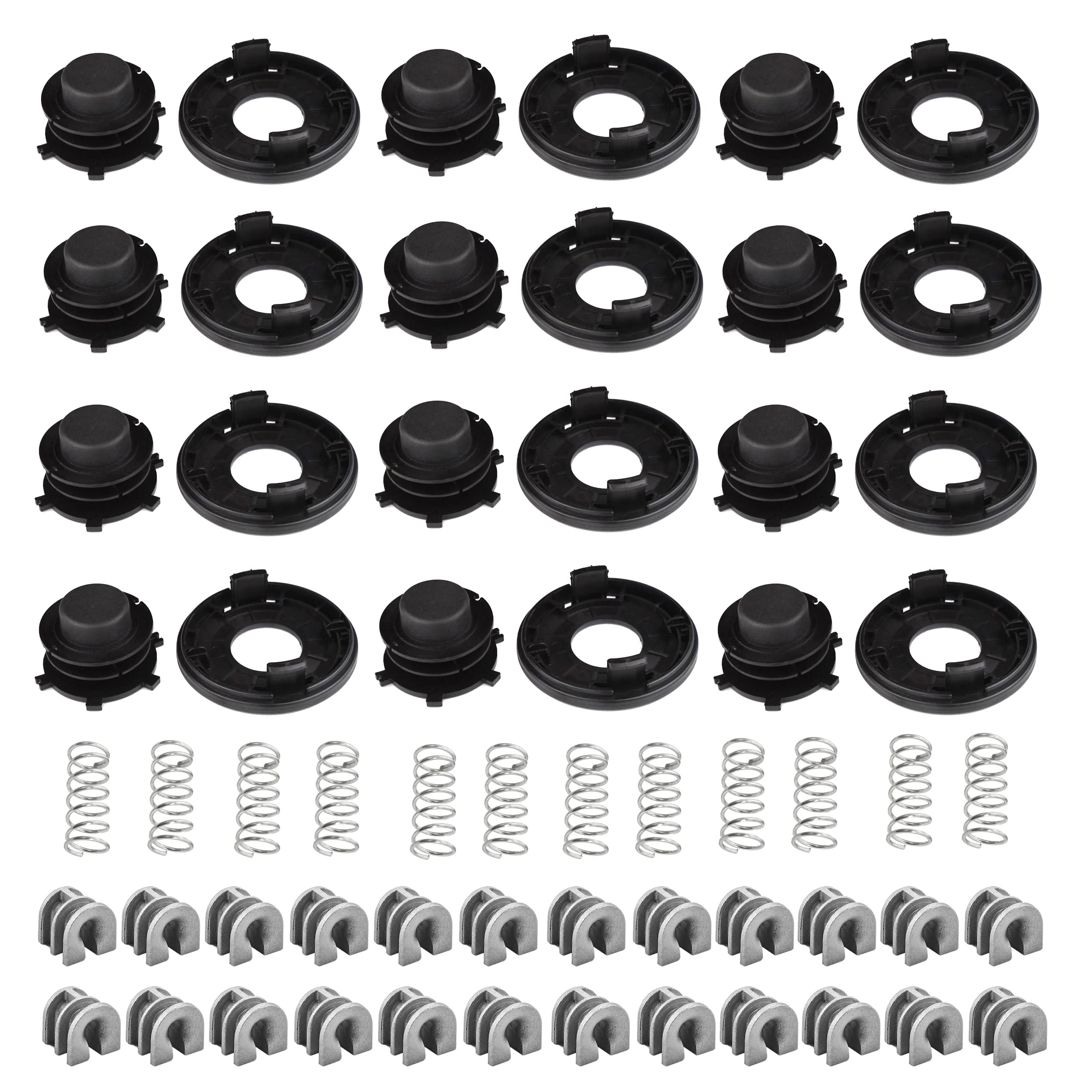 Hippotech front view of the full 12-piece replacement kit showing caps and spools for quick repairs