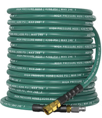 HiPrewaPro front view of 50 ft pressure washer hose showing packaging and color advantage
