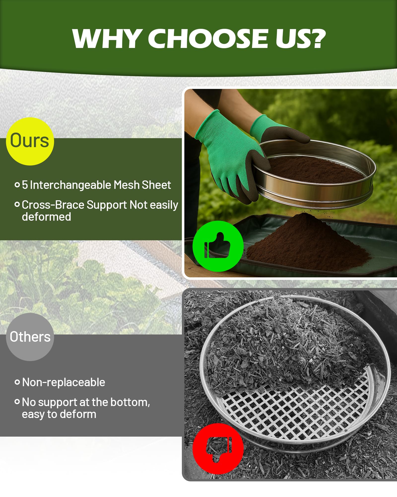 HIPULX close-up 1/8" mesh screen showing fine filtration for seed starting and compost