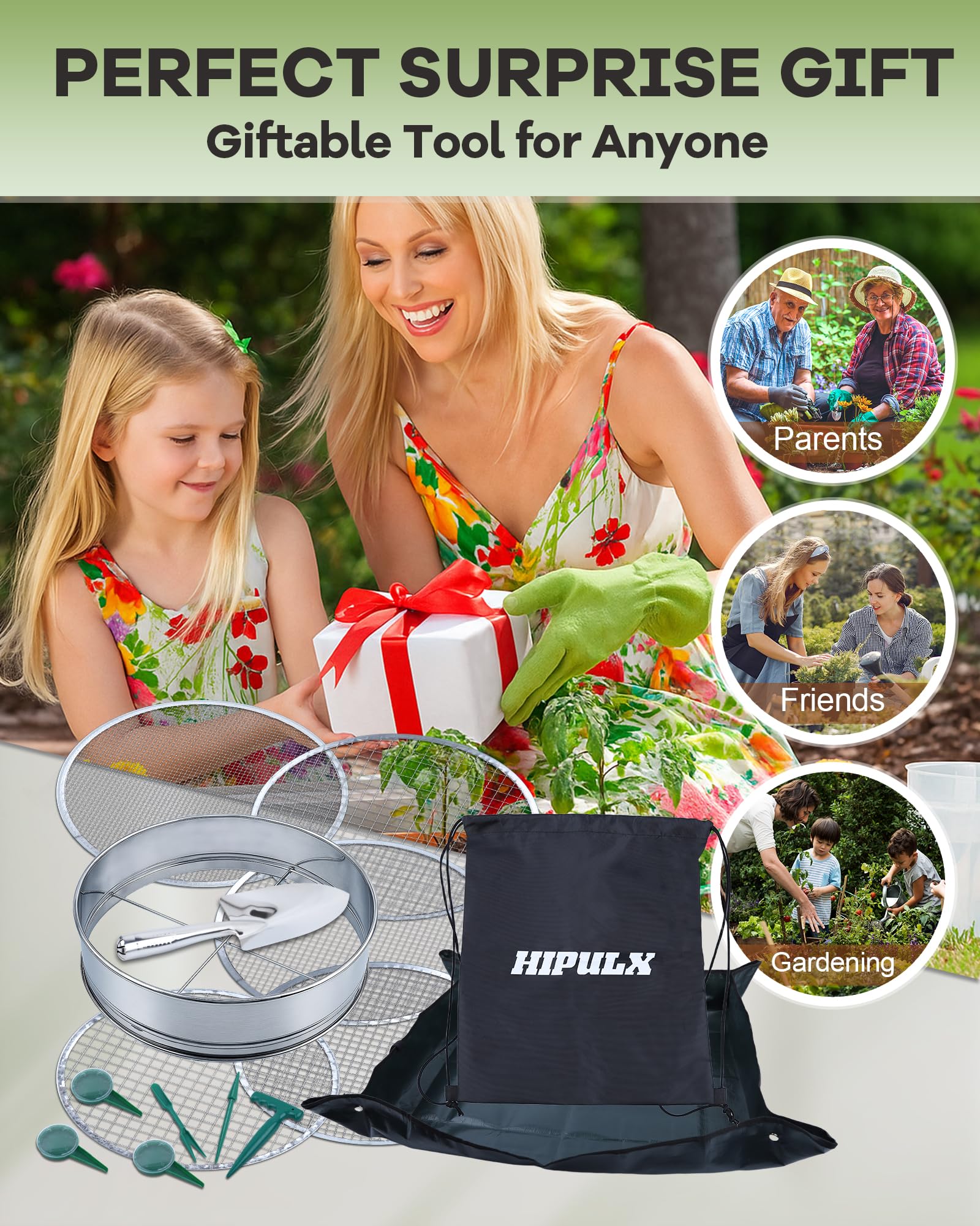 HIPULX lifestyle gardening workbench setup showing clean sieving workflow benefit