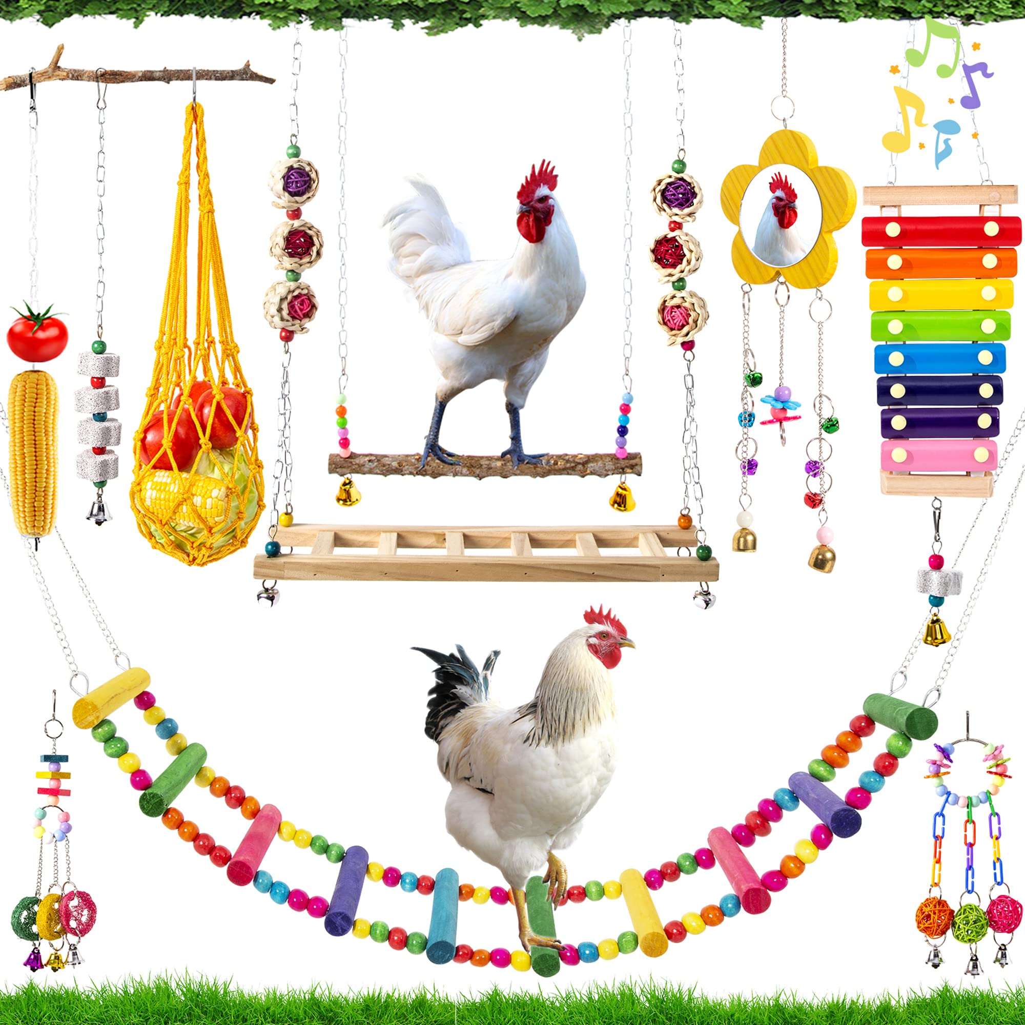 Hipykat front packaging showing full 11-piece chicken toy set benefits