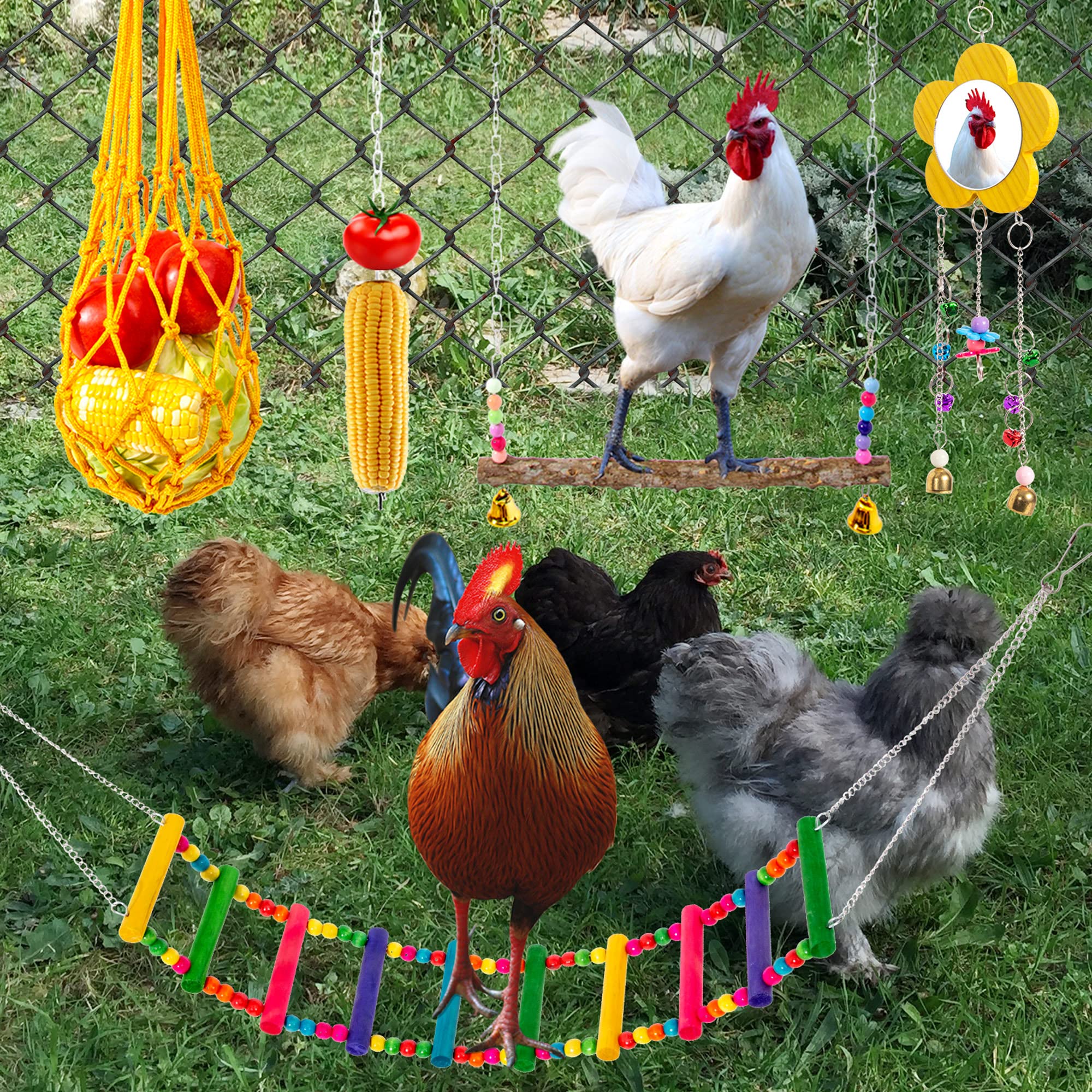 Hipykat ladder with pecking toys in use encouraging climbing and foraging