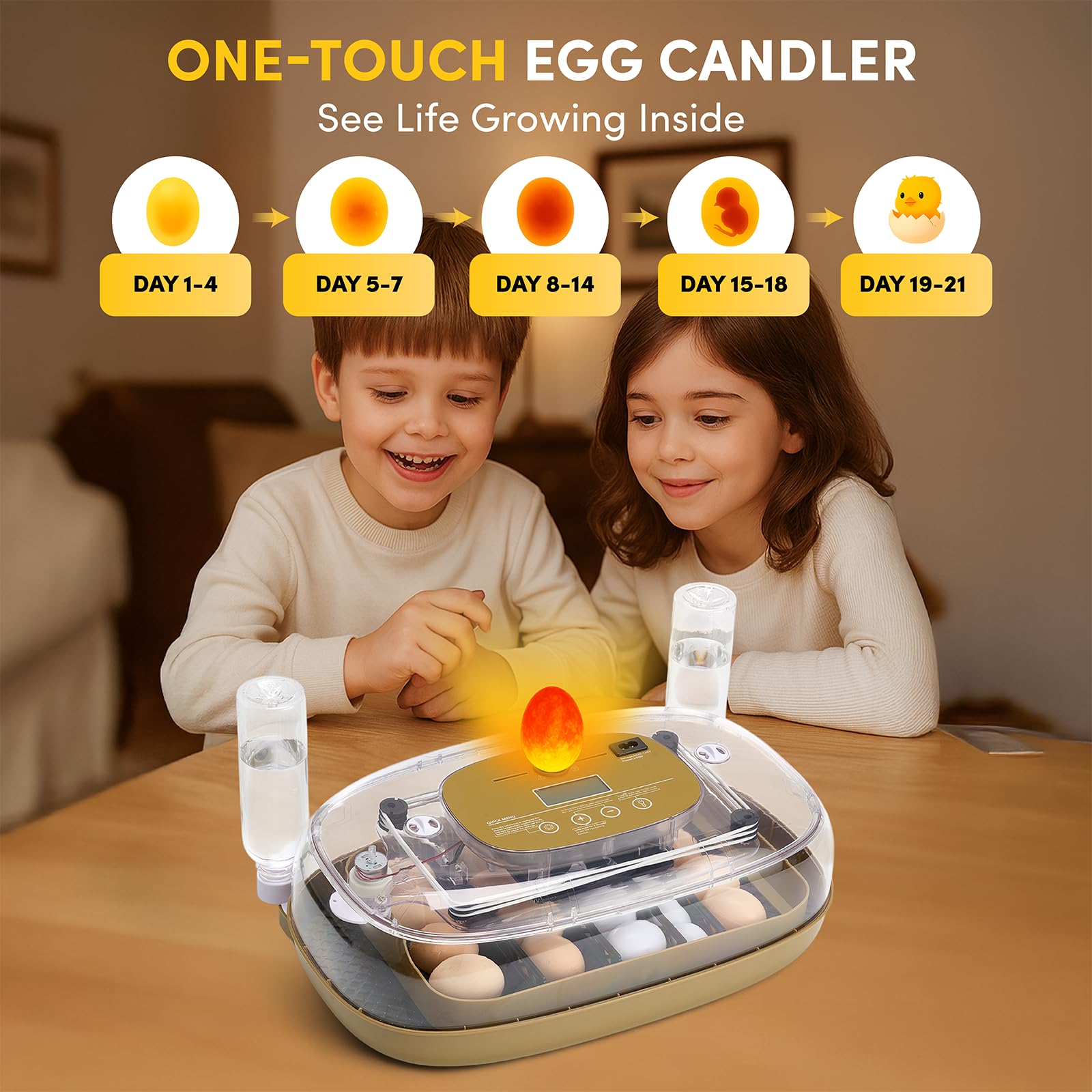 HIRALIY built-in LED candler illuminating embryos for easy checks benefit