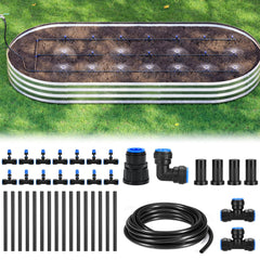 HIRALIY front packaging showing complete medium raised bed drip kit and easy-start benefit