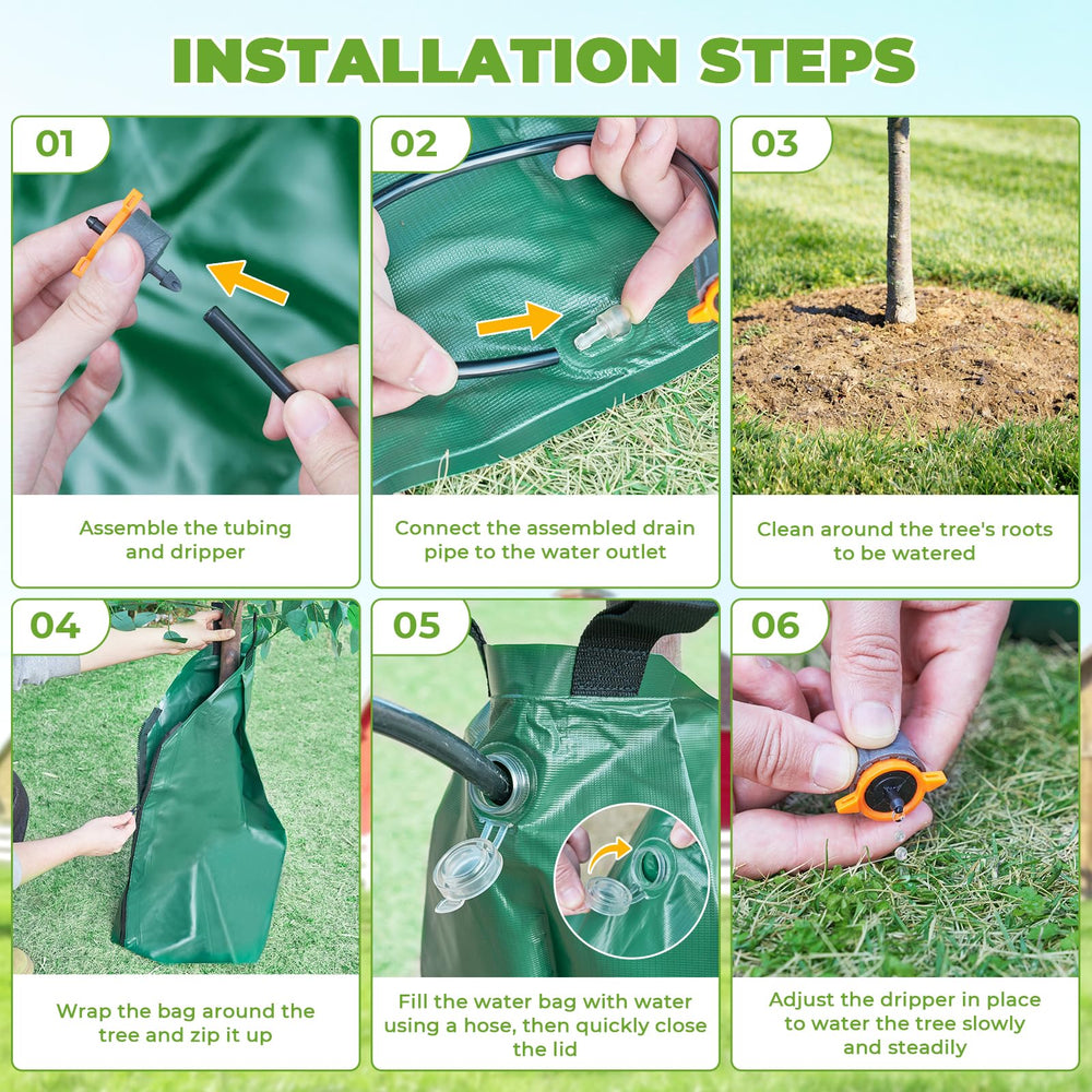 HIRALIY bag installed on a newly planted tree showing consistent watering benefit
