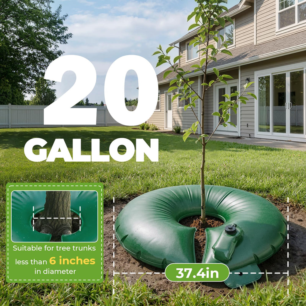 HIRALIY watering bag installed around a tree trunk ensuring targeted root hydration benefit
