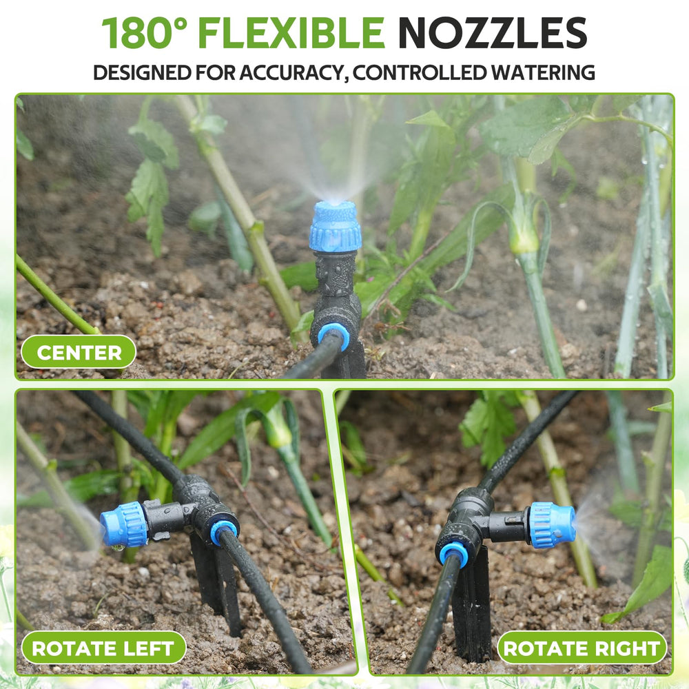 HIRALIY system in greenhouse showing even watering across plant rows