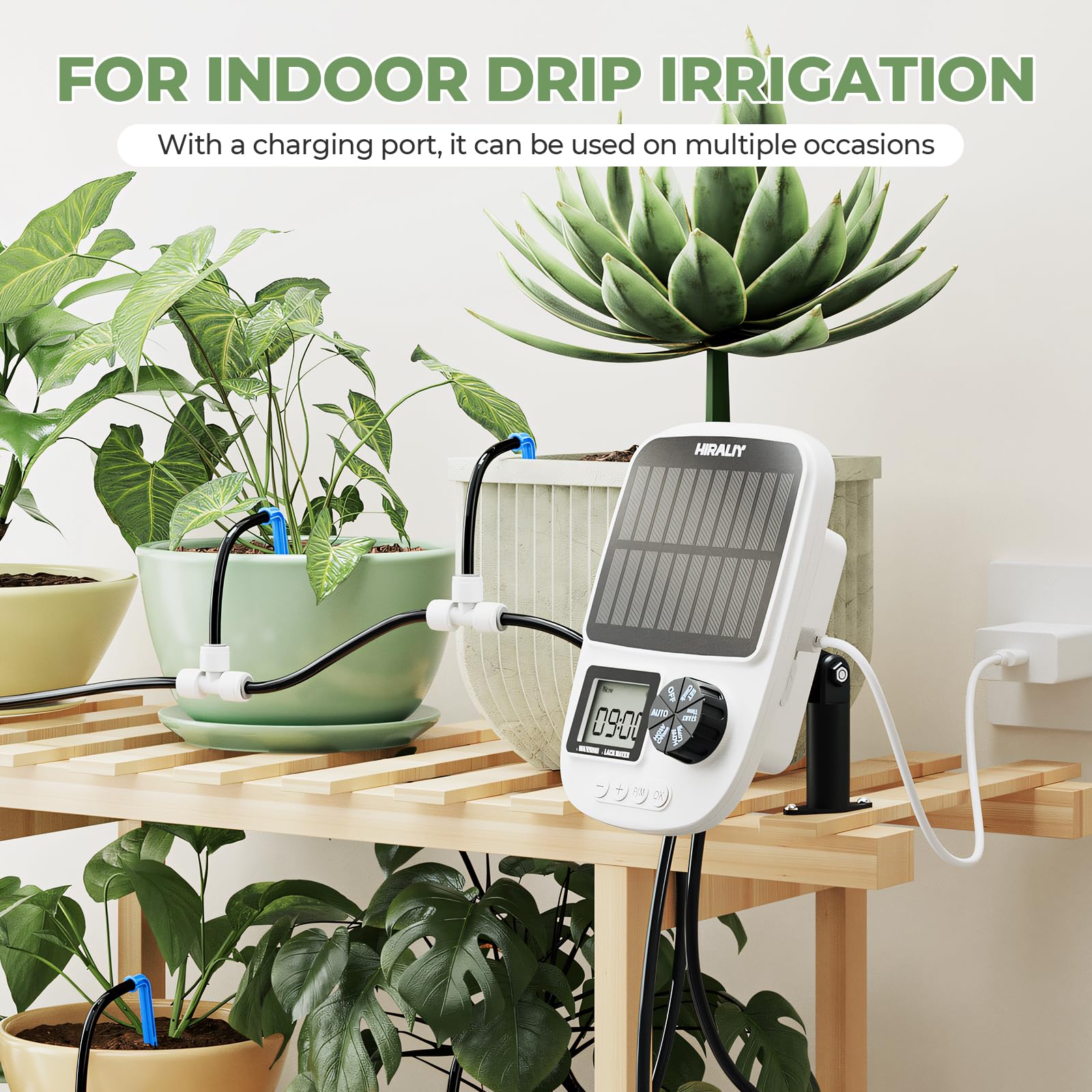 HIRALIY unit installed in potted plant for hands-free watering