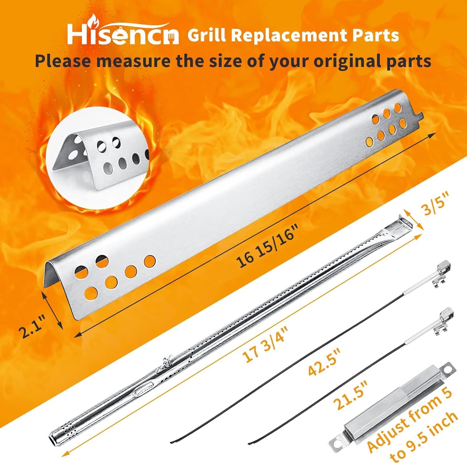Hisencn stainless-steel burner close-up showing construction for even heat distribution