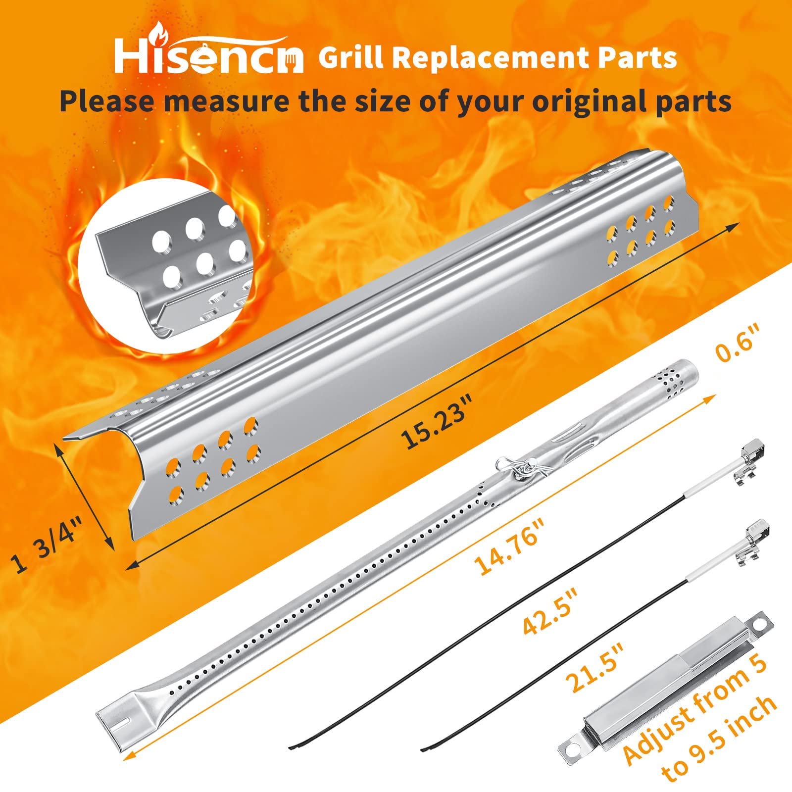 Hisencn close-up of burner tube showing smooth finish and easy maintenance
