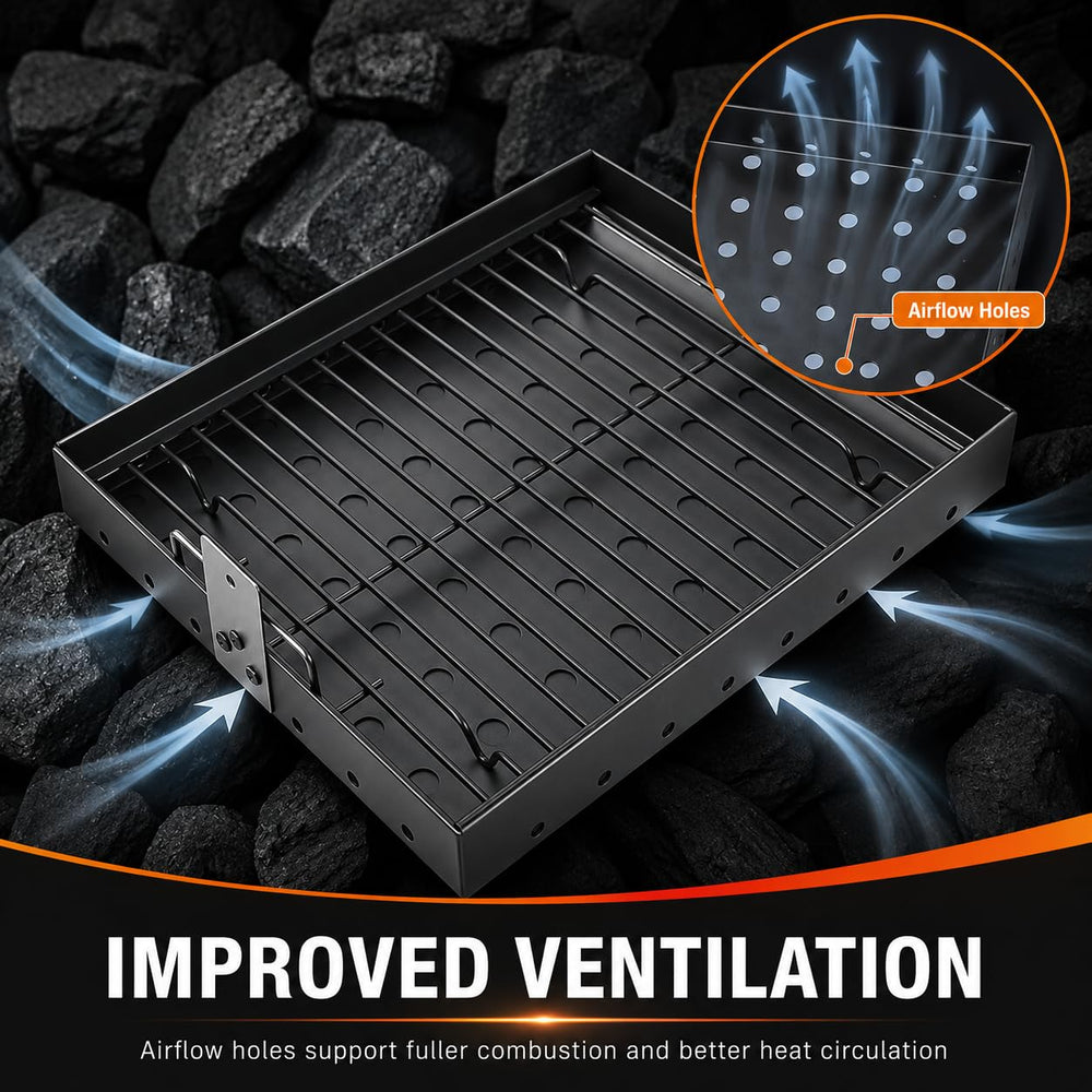 Hisencn tray installed in Pit Boss grill showing restored charcoal support