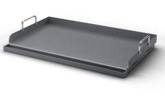Hisencn front view of griddle showing full 25x16 cooking area and fit