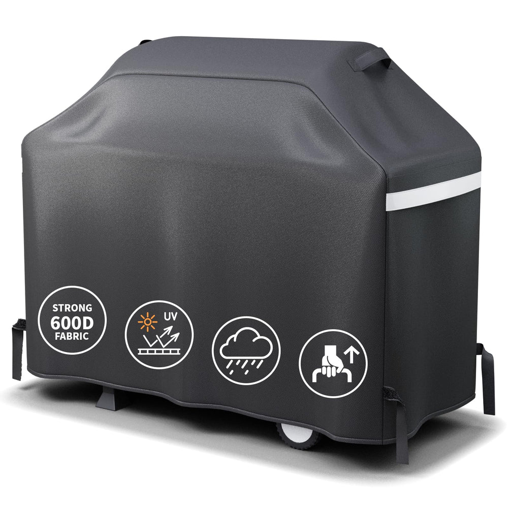 Hisencn front view of 65-inch grill cover protecting a full-size grill, durable protection