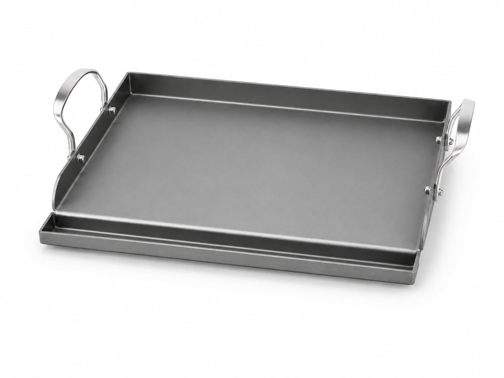 Hisencn front view of 17x13 griddle showing durable carbon steel and fit