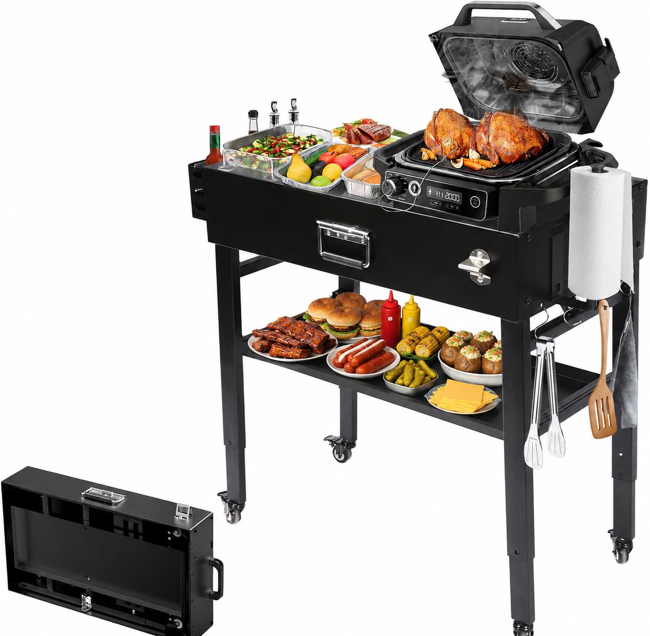Hisencn cart front with Blackstone 17 griddle showing stable support and easy access