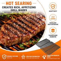Hisencn grate installed in Char-Broil grill searing steak for even heat distribution