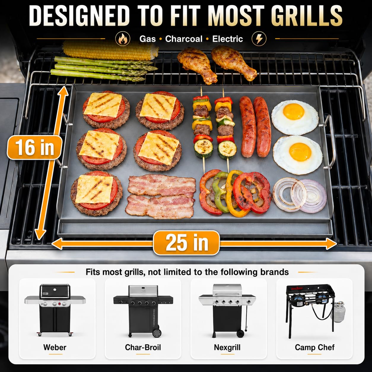 Hisencn griddle installed on gas grill demonstrating even heat coverage