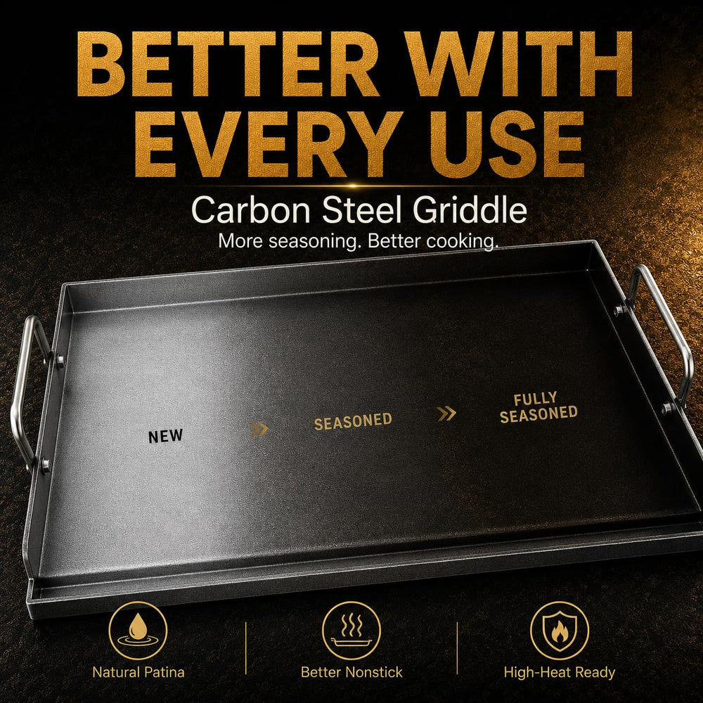 Hisencn griddle beside spatula and tongs to show scale and capacity