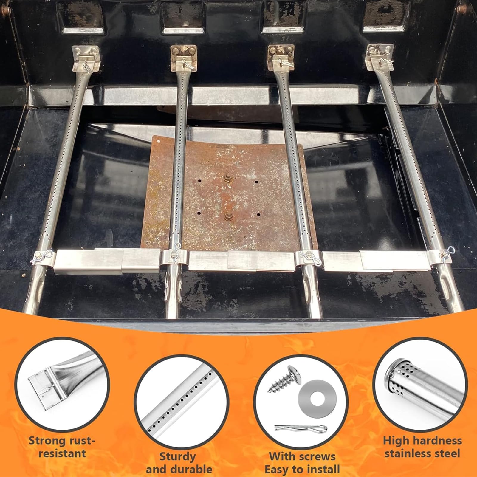 Hisencn installed burner inside grill illustrating improved even heating