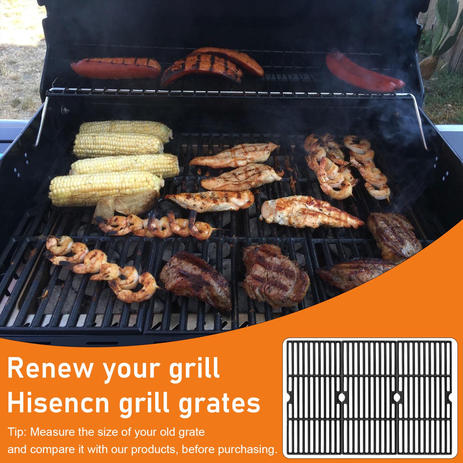 Hisencn grates installed in Char-Broil grill showing improved searing performance