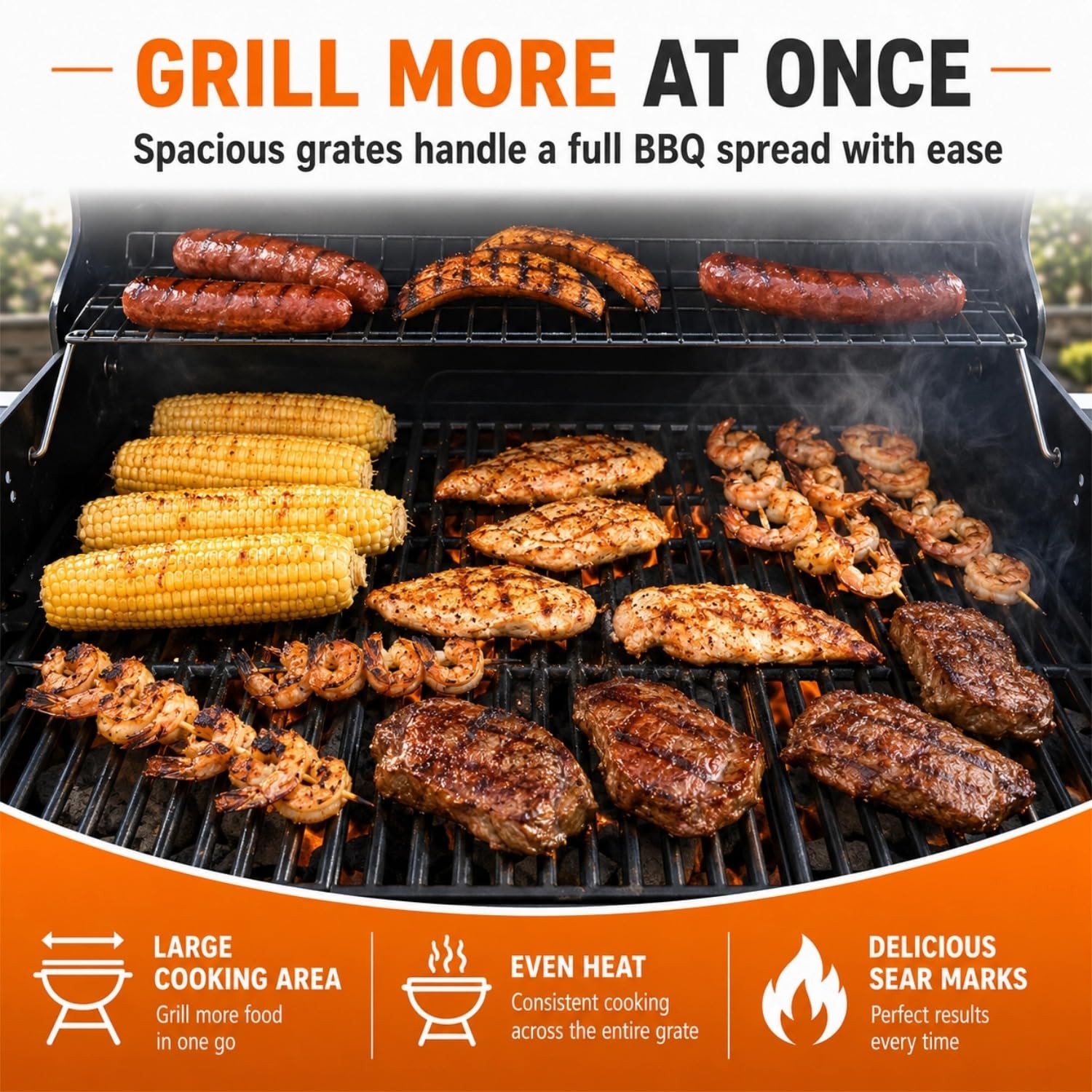 Hisencn grates on backyard grill with family showing reliable cooking performance