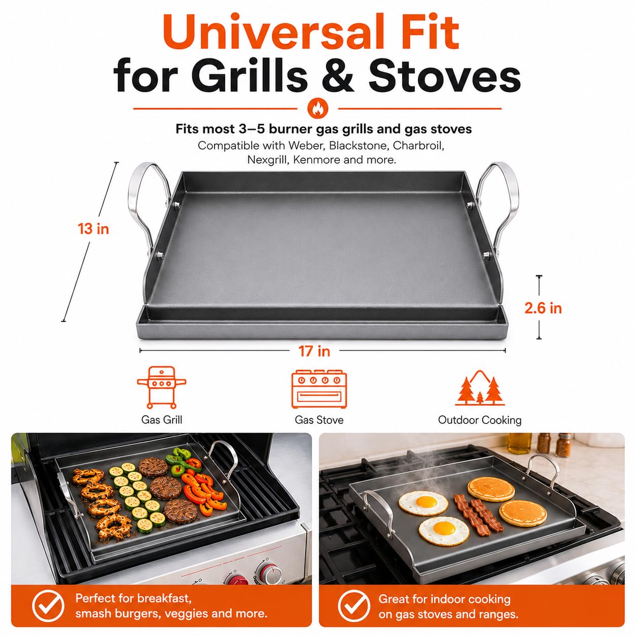 Hisencn griddle set on gas stove for indoor flat-top cooking convenience