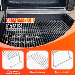 Hisencn warming rack installed in Weber grill showing improved holding space