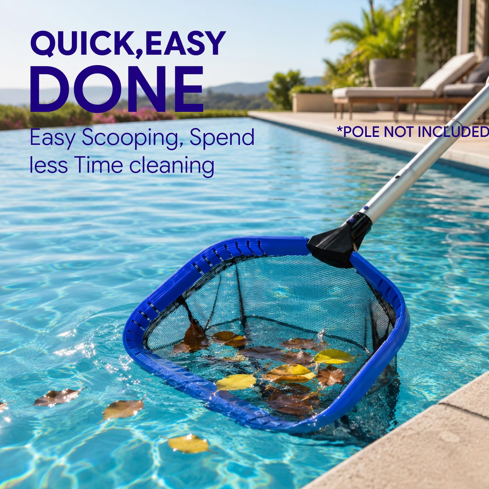 HISIKE deep nylon mesh skimmer net capturing leaves efficiently