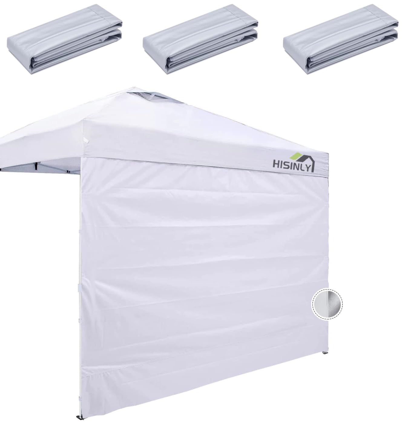 Hisinly front view of three silver-coated 10x10 sidewalls showing coverage and storage convenience